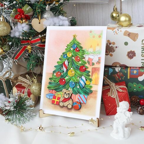 بطاقة عيد الميلاد - بطاقة اللف مع تصميم فريد من نوعه لشجرة عيد الميلاد، بطاقة عيد الميلاد مع مظروف، بطاقة عيد الميلاد العتيقة، بطاقة تهنئة مصنوعة يدويًا لقضاء عطلة عيد الميلاد ورأس السنة الجديدة، فارغة من الداخل in Kuwait