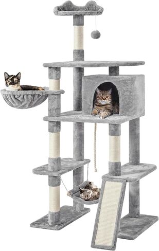 Yaheetech 70in Multi-Level Cat Tree Tower Condo Furniture with Sisal-Covered Scratching Posts, Plush Condos, Cozy Basket and Perch Hammock for Kittens Pet House Play in Saudi Arabia
