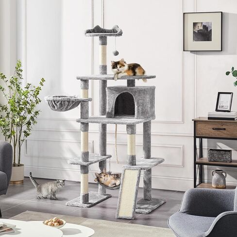 Yaheetech 70in Multi-Level Cat Tree Tower Condo Furniture with Sisal-Covered Scratching Posts, Plush Condos, Cozy Basket and Perch Hammock for Kittens Pet House Play in Saudi Arabia