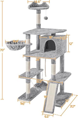 Yaheetech 70in Multi-Level Cat Tree Tower Condo Furniture with Sisal-Covered Scratching Posts, Plush Condos, Cozy Basket and Perch Hammock for Kittens Pet House Play in Saudi Arabia