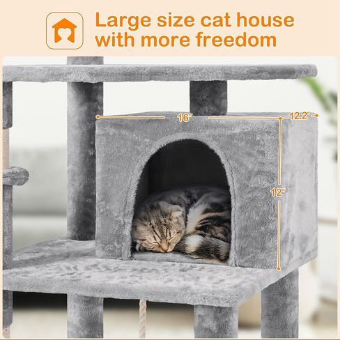 Yaheetech 70in Multi-Level Cat Tree Tower Condo Furniture with Sisal-Covered Scratching Posts, Plush Condos, Cozy Basket and Perch Hammock for Kittens Pet House Play in Saudi Arabia