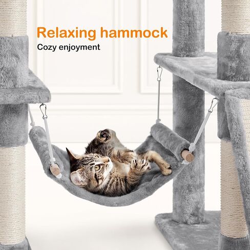 Yaheetech 70in Multi-Level Cat Tree Tower Condo Furniture with Sisal-Covered Scratching Posts, Plush Condos, Cozy Basket and Perch Hammock for Kittens Pet House Play in Saudi Arabia