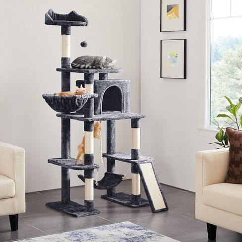Yaheetech 70in Multi-Level Cat Tree Tower Condo Furniture with Sisal-Covered Scratching Posts, Plush Condos, Cozy Basket and Perch Hammock for Kittens Pet House Play in Saudi Arabia