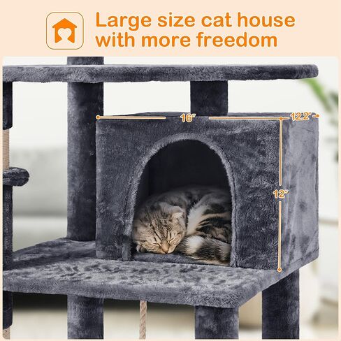 Yaheetech 70in Multi-Level Cat Tree Tower Condo Furniture with Sisal-Covered Scratching Posts, Plush Condos, Cozy Basket and Perch Hammock for Kittens Pet House Play in Saudi Arabia