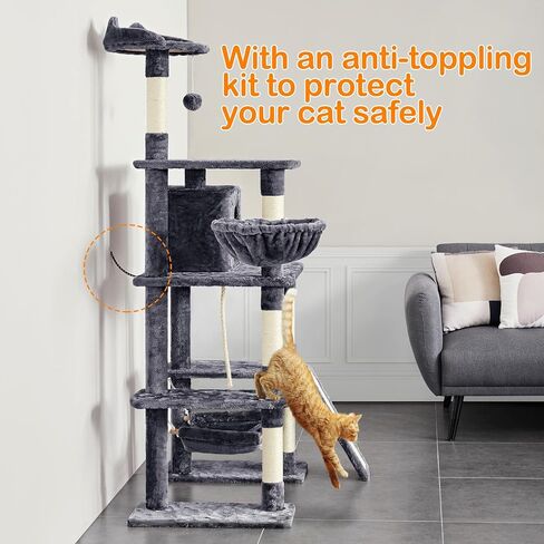 Yaheetech 70in Multi-Level Cat Tree Tower Condo Furniture with Sisal-Covered Scratching Posts, Plush Condos, Cozy Basket and Perch Hammock for Kittens Pet House Play in Saudi Arabia