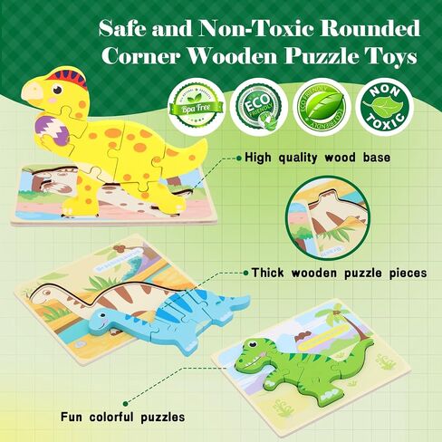 3 Pack Dinosaur Wooden Puzzles for Toddlers,Montessori Toys Dinosaur Puzzle for Kid 3 Year Old,Preschool Educational Learning Colorful Toys Gifts in Saudi Arabia