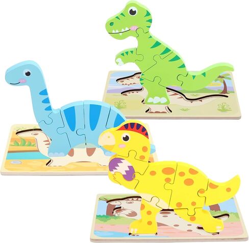 3 Pack Dinosaur Wooden Puzzles for Toddlers,Montessori Toys Dinosaur Puzzle for Kid 3 Year Old,Preschool Educational Learning Colorful Toys Gifts in Saudi Arabia
