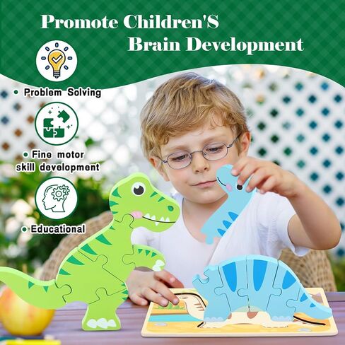 3 Pack Dinosaur Wooden Puzzles for Toddlers,Montessori Toys Dinosaur Puzzle for Kid 3 Year Old,Preschool Educational Learning Colorful Toys Gifts in Saudi Arabia
