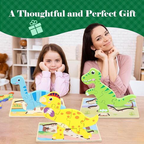 3 Pack Dinosaur Wooden Puzzles for Toddlers,Montessori Toys Dinosaur Puzzle for Kid 3 Year Old,Preschool Educational Learning Colorful Toys Gifts in Saudi Arabia
