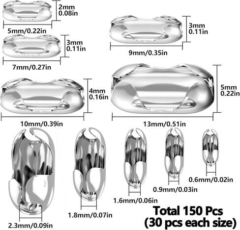 OIIKI 150pcs Ball Chain Connector Clasps Stainless Steel Silver Fits for 1.5/2.0/2.4/3.2/4.5mm Beaded Ball Chain Clips Replacement in Saudi Arabia