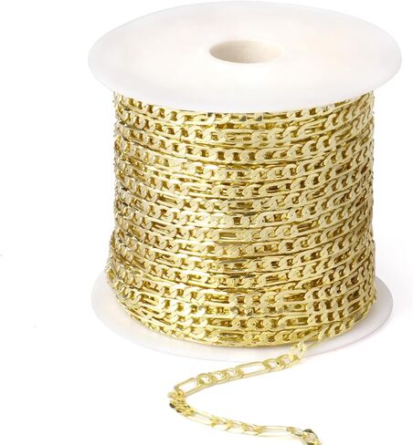 [33 FT] Gold Figaro Chains Roll, 2mm Wide 14K Gold Plated Brass Figaro Link Chain Roll Bulk for Jewelry Making in Kuwait