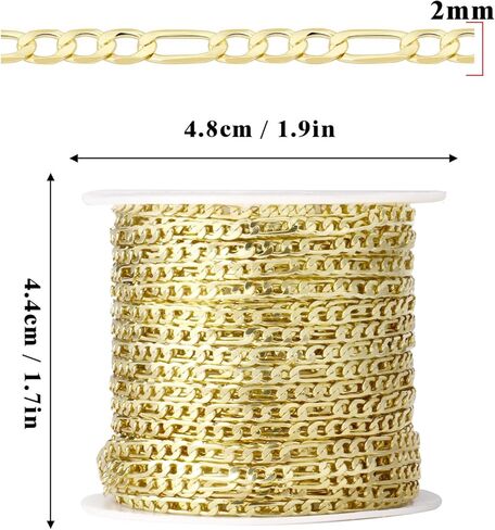 [33 FT] Gold Figaro Chains Roll, 2mm Wide 14K Gold Plated Brass Figaro Link Chain Roll Bulk for Jewelry Making in Kuwait