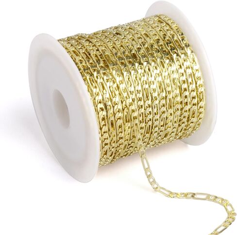 [33 FT] Gold Figaro Chains Roll, 2mm Wide 14K Gold Plated Brass Figaro Link Chain Roll Bulk for Jewelry Making in Kuwait
