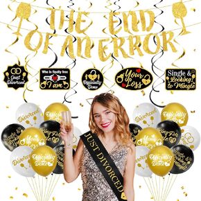 Divorce Party Decorations for Men Women Black Gold Divorced Banner Balloons Swirls Just Divorced Sash The End of An Error Divorce Banner Funny Divorce Gifts Breakup Party Decorations Supplies