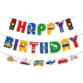 Transportation Happy Birthday Banner Happy Birthday Banner Traffic-themed for Kids Transportation Theme Birthday Party Decorations Baby Shower Supplies