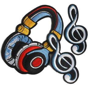3 Pcs Headset Earphone Music Note Iron on Patches Embroidered Patch for Clothes Applique Sticker Badge