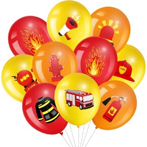 45 Latex Fire Truck Balloons Fire Truck Birthday Party Balloons Decoration Fire Party Balloons for Kids Red, Orange and Yellow Fire Truck Balloons for Rescue Theme Party, Firefighter Party Supplies
