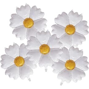 Flower Daisy Balloons Party Decorations Foil Mylar White Daisy Balloon Groovy Boho Party Supplies for for Birthday Wedding Baby Shower 5 Pcs