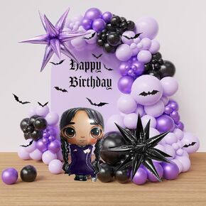 143pc Purple And Black Balloon Arch Kit Gothic Balloon Garland Paper Bats Starburst Foil Balloons For Vampirina Goth Birthday Decorations，Spooky Celebrations, Halloween, And Character-Themed Parties