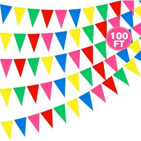 100 FT Race Car Party Decorations, Pre-assemble Checkered Flag Banner, Large Plastic Hanging Pennant Banner Flags String Double-sided Black and White Checkered Decor Racing Theme Party Supplies