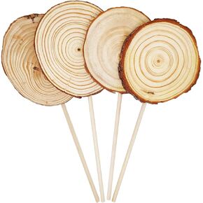 5 Pcs Blank Lollipops Shape Unfinished Natural Wooden Slices 3.5-4.5 Inch Wood Circles Round Wood Slice with Bark for Art,Painting,Party (5)
