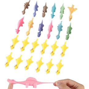 24pcs Finger Shooting Toys, Soft Rubber Finger Chicken Funny Mini Flying Dinosaur Toys Cute Animal Finger Toys for Boys Girls Gift Party Favors (Yellow Chick + Colorful Dinosaur)