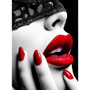 Kaliosy 5D Diamond Art Painting Red Lips by Number Kits, Paint with Diamonds Art Woman DIY Full Drill, Crystal Craft Cross Stitch Embroidery Decoration 30x40cm?12x16inch?