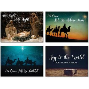 JBH Creations Scenes from Scripture Religious Christmas Cards with Bible Verses - Pack of 24