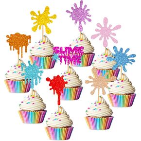 36 Pieces Glitter Slime Cupcake Toppers Colorful Painted Slime Cupcake Decorations for Slime Themed Birthday Party Art Themed Baby Shower Party Supplies