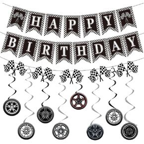 Race Car Birthday Party Decorations - InIsajace Race Car Party Decorations Race Car Happy Birthday Banner Hanging Swirls Party Decor Racing Car Theme Party Supplies Decor