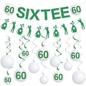 Gameza 60th Birthday Decorations for Men - 14PCS Golf Birthday Party Decorations 60th Birthday Decorations Women Men Golf Glitter Sixtee Banner Hanging Swirls 60th Golf Theme Bday Party Decorations