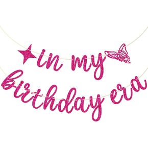 لافتة عيد ميلاد GXSOVSO In My Birth، It's Me Hi I'm the Birth Girl، لافتة عيد ميلاد سعيدة بدون صنع يدوي، ديكورات حفلات أعياد الميلاد للفتيات، بريق وردي فاقع
