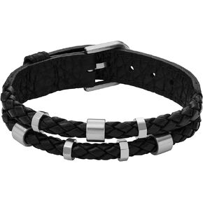 Fossil Men's Casual Stainless Steel and Genuine Leather Bracelet for Men