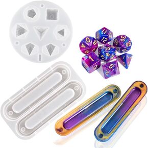 Resin Molds - Silicone DIY Dice Molds for Epoxy Resin, 7 Standard Polyhedra Cavities, Box Included