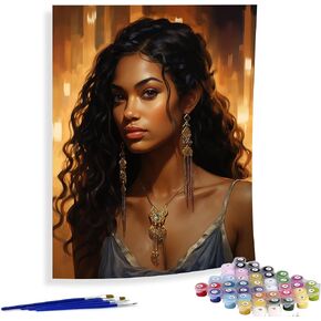 Diymood Paint by Numbers for Adults African Woman, DIY Oil Painting African American Acrylic Paint by Number Kits for Adults Beginner for Home Wall Decor 16x20 inch