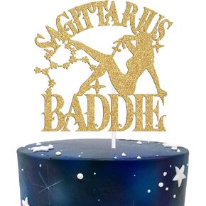 Sagittarius Baddie Cake Topper, Big Sagittarius Energy/Sagittarius Season/Sagittarius AF, Funny 12 Constellation Zodiac Sagittarius Theme Birthday Party Decoration Supplies, Gold Glitter