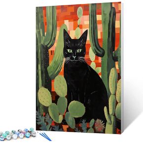 Tucocoo Cat and Border Collie Paint by Numbers Kits 16x20 inch Canvas DIY Oil Painting for Adults with Brushes and Acrylic Pigment, Teal Sofa Tropical Plants Pictures for Home Decor (Without Frame)
