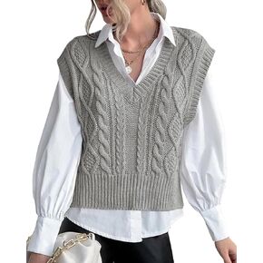 Sweater Vest for Women V Neck Sleeveless Knit Solid Casual Ribbed Preppy Pullover Tops