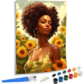 SKRYUIE Paint by Numbers Kit for Adults Beginner African Woman, Acrylic African American Oil Painting by Numbers Kits with PaintBrushes Paintwork Art Crafts Canvas for Home Decor 16x20 inch b