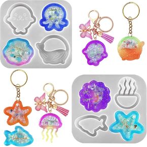 Zayookey 2 Pcs Shaker Resin Molds Sea Animal Silicone Quicksand Mold Epoxy Casting Key Chain Molds Pendant Mould for DIY Jewelry Making Necklace Pendant Charm Resin Craft (White)