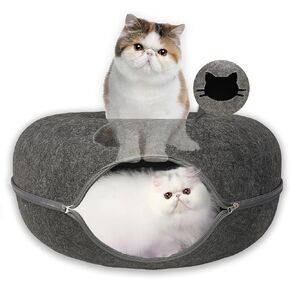 Donut Cat Tunnel Bed Peekaboo Cat Cave for Large Cats Up to 30 Lbs, Kitty Interactive Playing Tent House for Multiple Cats,Detachable,Scratch Resistant (Light Gray, Medium - 20 Inch Diameter) in Kuwait