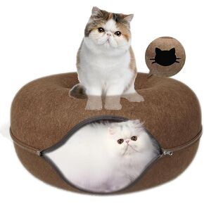 Donut Cat Tunnel Bed Peekaboo Cat Cave for Large Cats Up to 30 Lbs, Kitty Interactive Playing Tent House for Multiple Cats,Detachable,Scratch Resistant (Light Gray, Medium - 20 Inch Diameter)