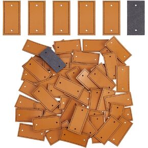 OLYCRAFT 50Pcs Camel Leather Garment Labels 2x1 Inch Blank Leather Sewing Labels 2mm Thick Leather Tags Blank Leather Label with 2 Holes for Jeans Bags Clothing Sewing Accessories