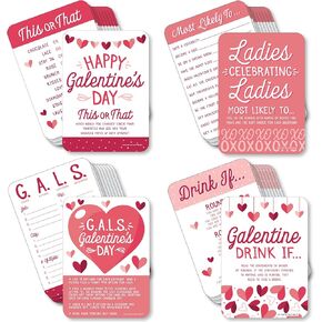 Big Dot of Happiness Be My Galentine - 4 Galentine’s & Valentine’s Day Party Games - 10 Cards Each - This or That, Most Likely to, Drink If, Gals - Gamerific Bundle