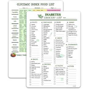 Reusable Diabetes Grocery Shopping List Food Chart & Meal Planner and Glycemic Index Diabetes Management | Double Sided Erasable material A4 size