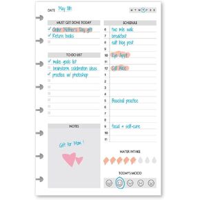 Undated Daily To Do Paper for 8-Discbound Notebooks, 180-Day Logs, Daily Schedule, Day Priorities, Notes, Junior Size, 5.5"x8.5"