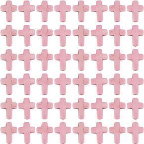 SUNNYCLUE 1 Box 100Pcs Cross Beads Pink Cross Bead Synthetic Turquoise Stone Dyed Beaded Small Crucifix Easter Charms Pocket Crosses Mini Cross Bead for Jewelry Making Beads Supplies DIY Bracelets