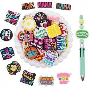 Focal Beads,Silicone Focal Beads for Pens Random Different 30 PCS Phrase Mama MOM Blessed Focal Beads Bulk Keychains Jewelry Making