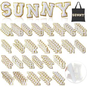 156Pcs Self Adhesive Chenille Letter Patches for Leather Bags, 2 inch A-Z Preppy Varsity Letter Patches for Computer and Fridge, Large Sequin Letter Stickers for Laptop Phone Case in Kuwait