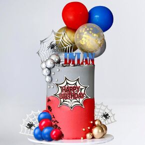 44pcs Spider Cake Topper Balloons Cake Decorations with Red Blue Balls and Spider Web for Boys Birthday Party Baby Shower Supplies